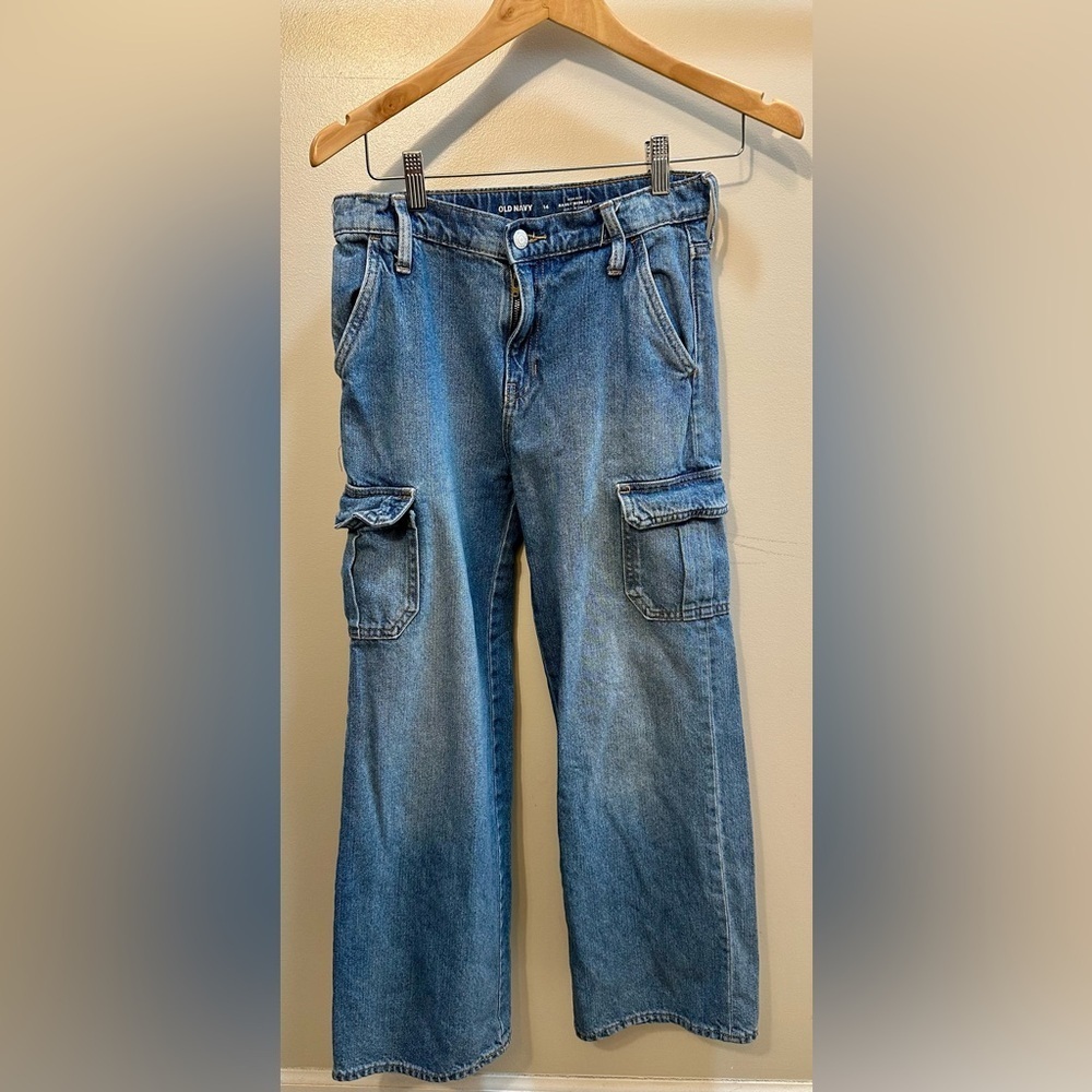 Old Navy High Rise Baggy Wide Leg Cargo Pants Cropped Size XL (14)